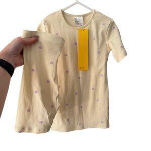 H&M New Kids Pajama Set in Yellow with Purple Hearts